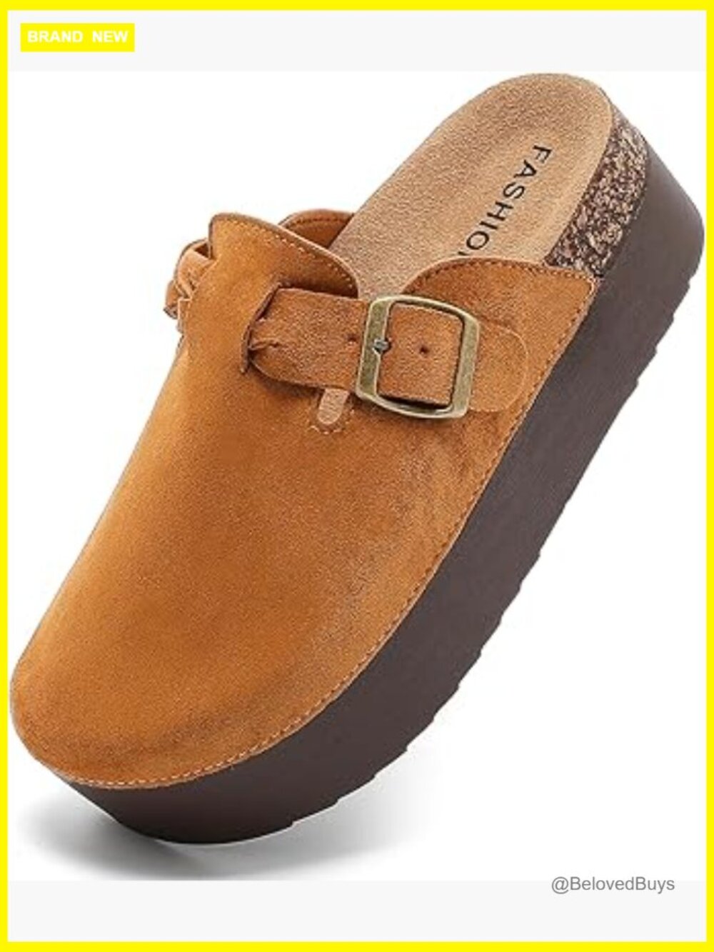 Suede Platform Clogs With Adjustable Buckle, Non Slip Mules